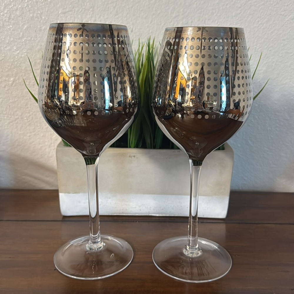 Lavish by Circleware Crystal, Silver Plated Art Deco, Red Wine Glasses, set of 2